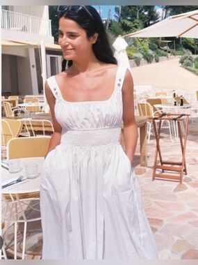 Ciao Lucia Lara, Midi Dress in White Cotton Poplin. Size 10 or Medium